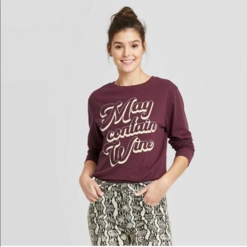 Zoe + Liv May Contain Wine Graphic Long Sleeve Shirt